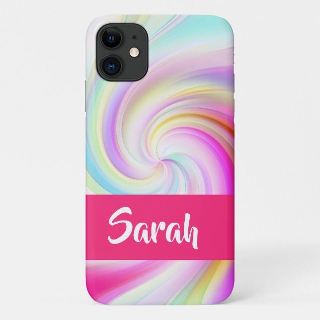 Capa Para iPhone 11 Corante branco e rosa com padrão (Verso)
