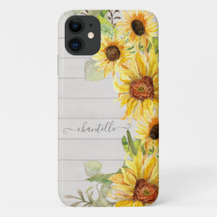 Capa Para iPhone 11 Cores d'água Girassóis Flores Rústicas Florais