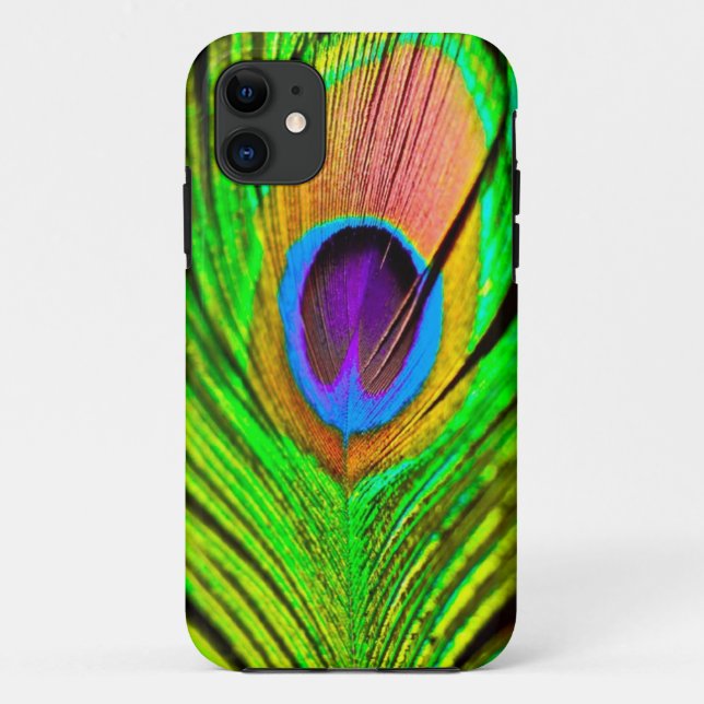 Capa Para iPhone 11 Cores Neon Pena de Pavão (Verso)