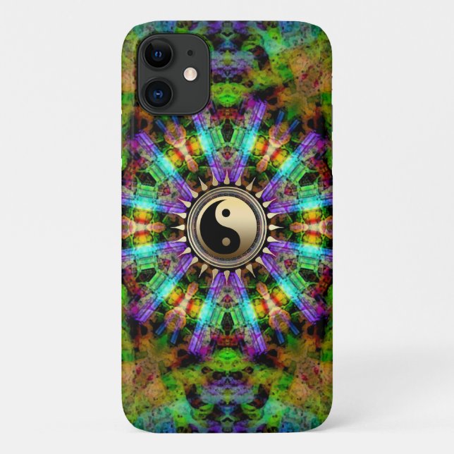 Capa Para iPhone 11 Cores psicodélicas Douradas YinYang iPhone4 Case (Verso)