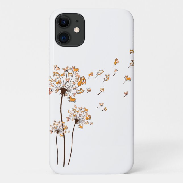 Capa Para iPhone 11 Corgi Flower Dandelion Camisa Cão Cachorro (Verso)