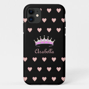Capa Para iPhone 11 Coroa de Tiara de Princesa & Corações Rosa em Pret