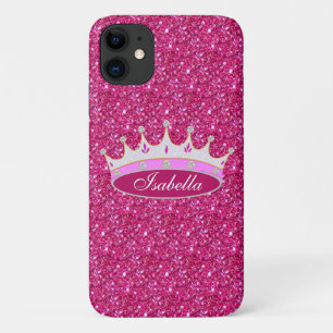 Capa Para iPhone 11 Coroa princesa e gemas com brilho rosa