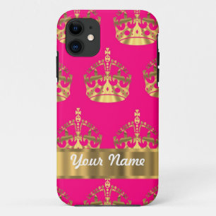 Capa Para iPhone 11 Coroas Dourados no rosa quente