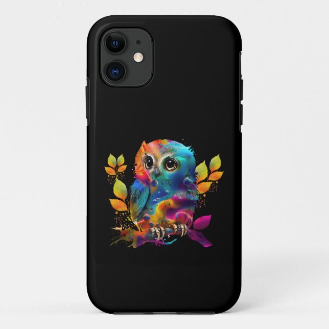 CAPA PARA iPhone 11 CORUJA COLORIDA ABSTRATA (Verso)