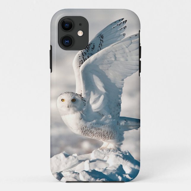 Capa Para iPhone 11 Coruja-das-neves decolando da neve (Verso)
