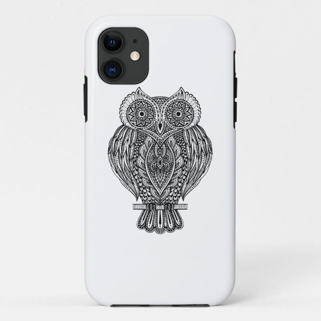 Capa Para iPhone 11 Coruja ornamentado tirada mão inspirada (Verso)