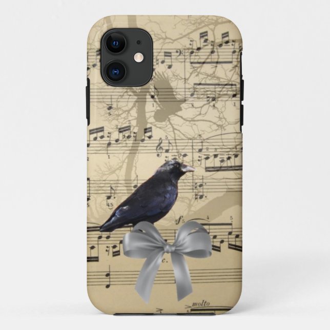 Capa Para iPhone 11 Corvo numa folha de música (Verso)