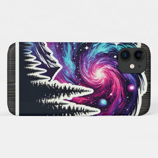 Capa Para iPhone 11 Cosmic Forest: Galaxy Meets Nature (Verso (horizontal))