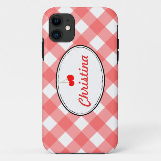 Capa Para iPhone 11 Costume de cerejeira doce padrão de gingham de Red