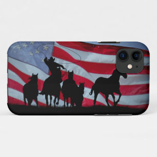 Capa Para iPhone 11 Country Western Cowboy Roping American Flag