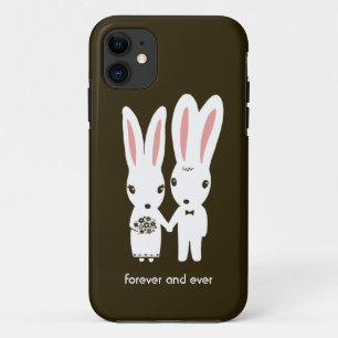 Capa Para iPhone 11 Couple de Coelhos Casando com Texto