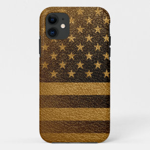 Capa Para iPhone 11 Couro #4 do vintage da bandeira americana