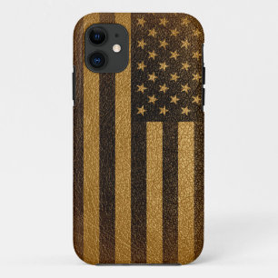 Capa Para iPhone 11 Couro #6 do vintage da bandeira americana