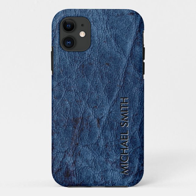 Capa Para iPhone 11 Couro Azul (Verso)