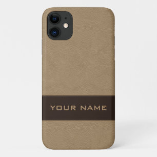 Capa Para iPhone 11 Couro de bege personalizado Faux