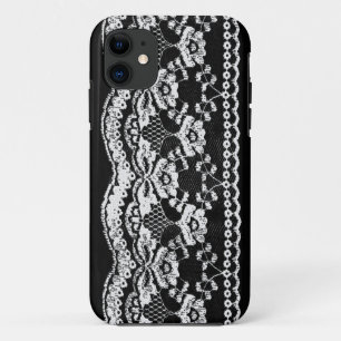 Capa Para iPhone 11 Couro e renda Pretos e Brancos