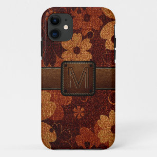 Capa Para iPhone 11 Couro Floral Castanho Olhar Castanho