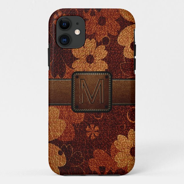 Capa Para iPhone 11 Couro Floral Castanho Olhar Castanho (Verso)