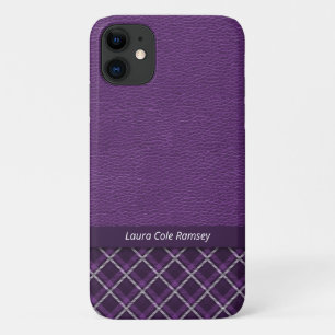 Capa Para iPhone 11 Couro violeta e Xadrez violeta violeta