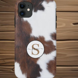 Capa Para iPhone 11 Cowhide Brown White Monograma Case-Mate iPhone C