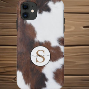 Capa Para iPhone 11 Cowhide Brown White Monograma Case-Mate iPhone C