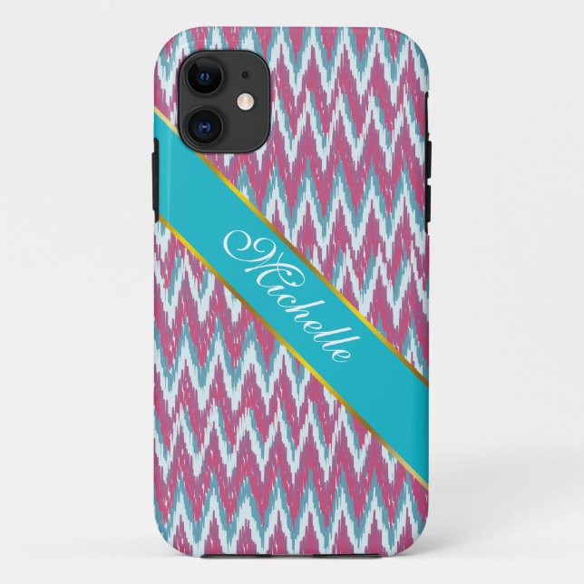 Capa Para iPhone 11 Cranberry e Teal Kat ZigZag Padrão (Verso)