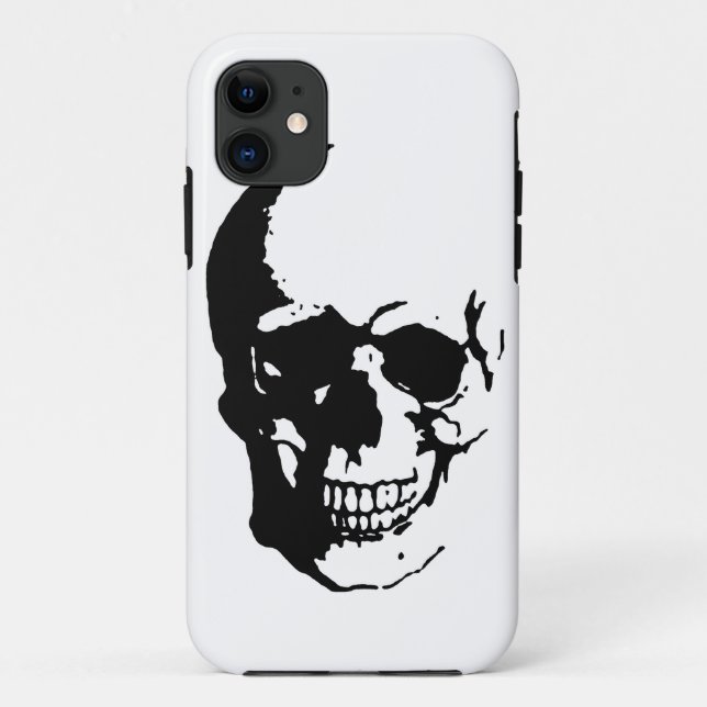 Capa Para iPhone 11 Crânio - Arte de Fantasia de Metal Negro e Branco (Verso)