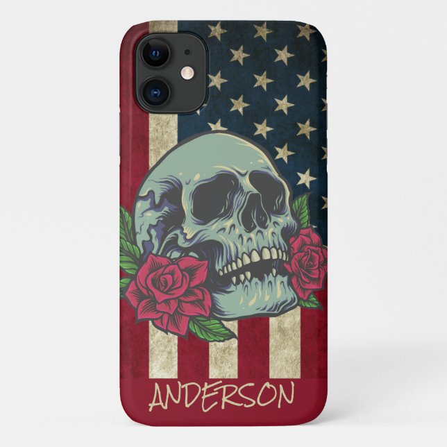 Capa Para iPhone 11 Crânio Azul Americano Personalizado (Verso)