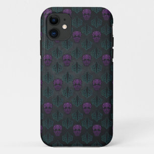 CAPA PARA iPhone 11 CRÂNIO DAMASK AZUL-VERDE ROXO