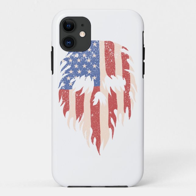 Capa Para iPhone 11 Crânio de Barba com Bandeira dos EUA | Design Patr (Verso)