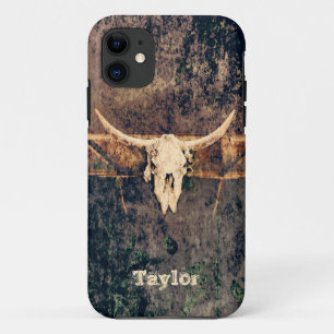 Capa Para iPhone 11 Crânio de vaqueiro marrom-ocidental de textura beg