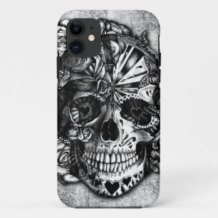 Capa Para iPhone 11 Crânio do açúcar dos doces do Grunge em preto e