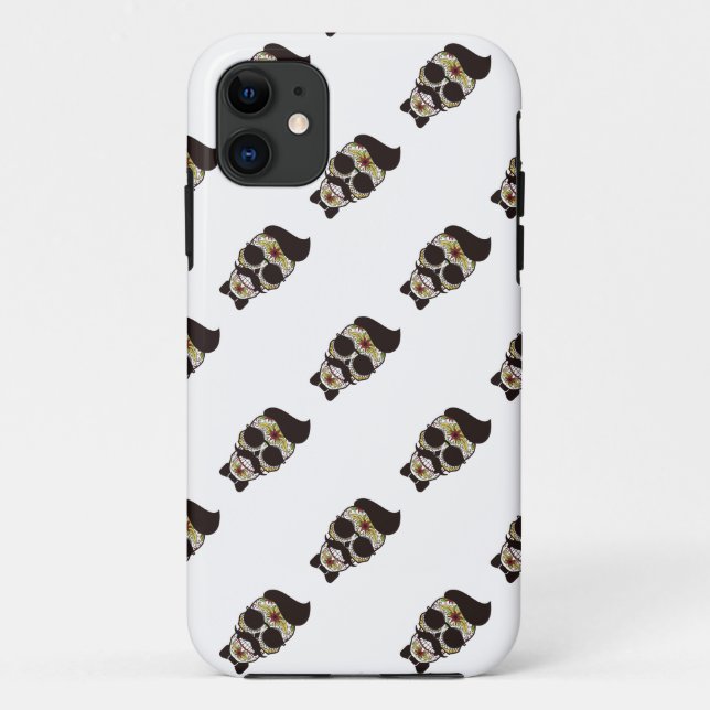 Capa Para iPhone 11 Crânio do Dia dos Mortos Hipster (Verso)