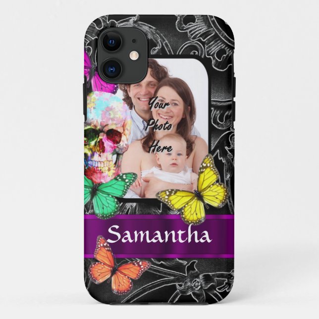 Capa Para iPhone 11 Crânio e borboletas de açúcar (Verso)