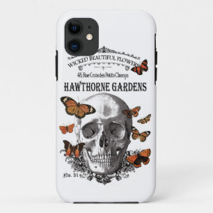Capa Para iPhone 11 crânio e borboletas do Halloween, uma vintagem mod