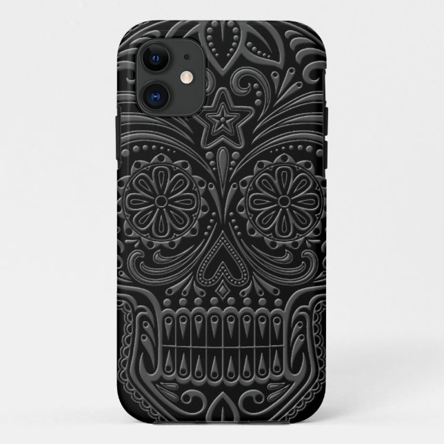 Capa Para iPhone 11 Crânio escuro intrincado do açúcar (Verso)