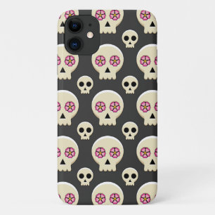 Capa Para iPhone 11 Crânio Gótico Fofo Kawaii com Flores Padrão