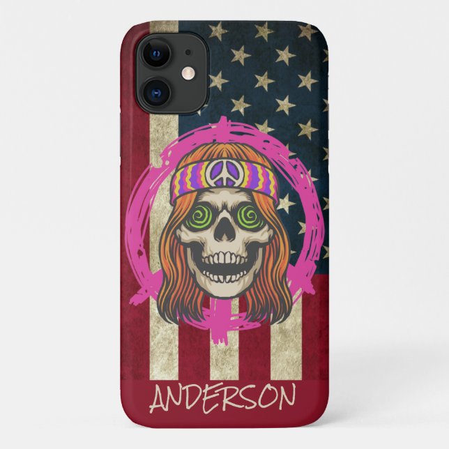 Capa Para iPhone 11 Crânio Hippy Americano Personalizado (Verso)