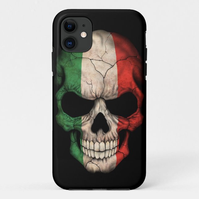 Capa Para iPhone 11 Crânio italiano da bandeira no preto (Verso)
