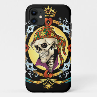 Capa Para iPhone 11 Crânio Pirata com Bandana, Arte Esquelética Legal