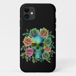CAPA PARA iPhone 11 CRÂNIO VERDE MORTE COM FLORES