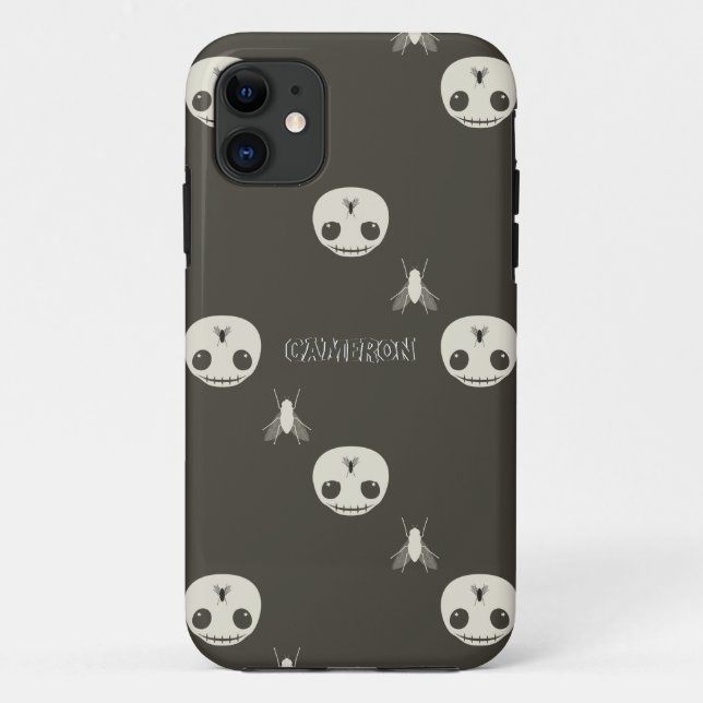 Capa Para iPhone 11 Crânios brancos de desenho em um efeito de texto g (Verso)