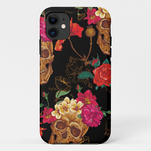 Capa Para iPhone 11 crânios florais (Verso)
