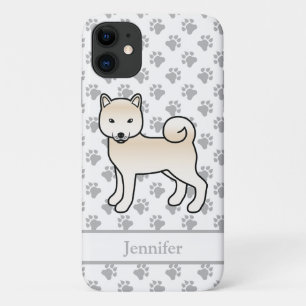 Capa Para iPhone 11 Cream Shiba Inu Cão e Nome da Cartoon em Cute