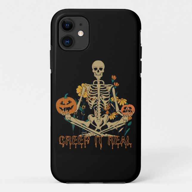 Capa Para iPhone 11 CREEP IT REAL assustador Esqueleto de Halloween (Verso)