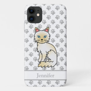 Capa Para iPhone 11 Creme Point Birman / Ragdoll Cute Cat & Name