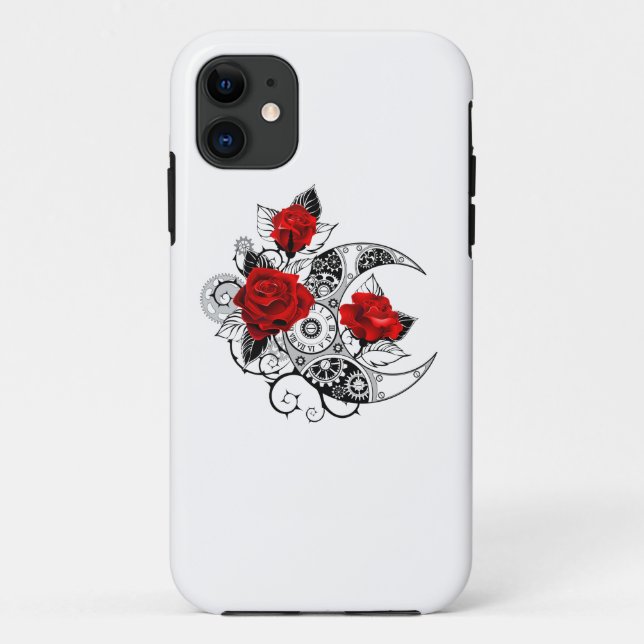 Capa Para iPhone 11 Crescente Mecânico com Rosas vermelhas (Verso)