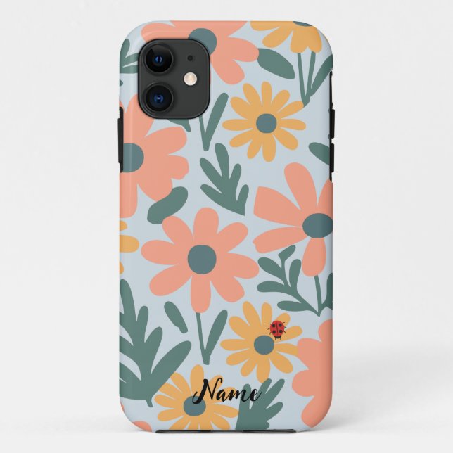 Capa Para iPhone 11 crianças Cute Ladybug Bolinhas Daisy Flower Padrão (Verso)