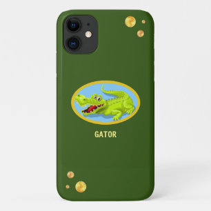 Capa Para iPhone 11 Crocodilo feliz & confete dourado na floresta verd
